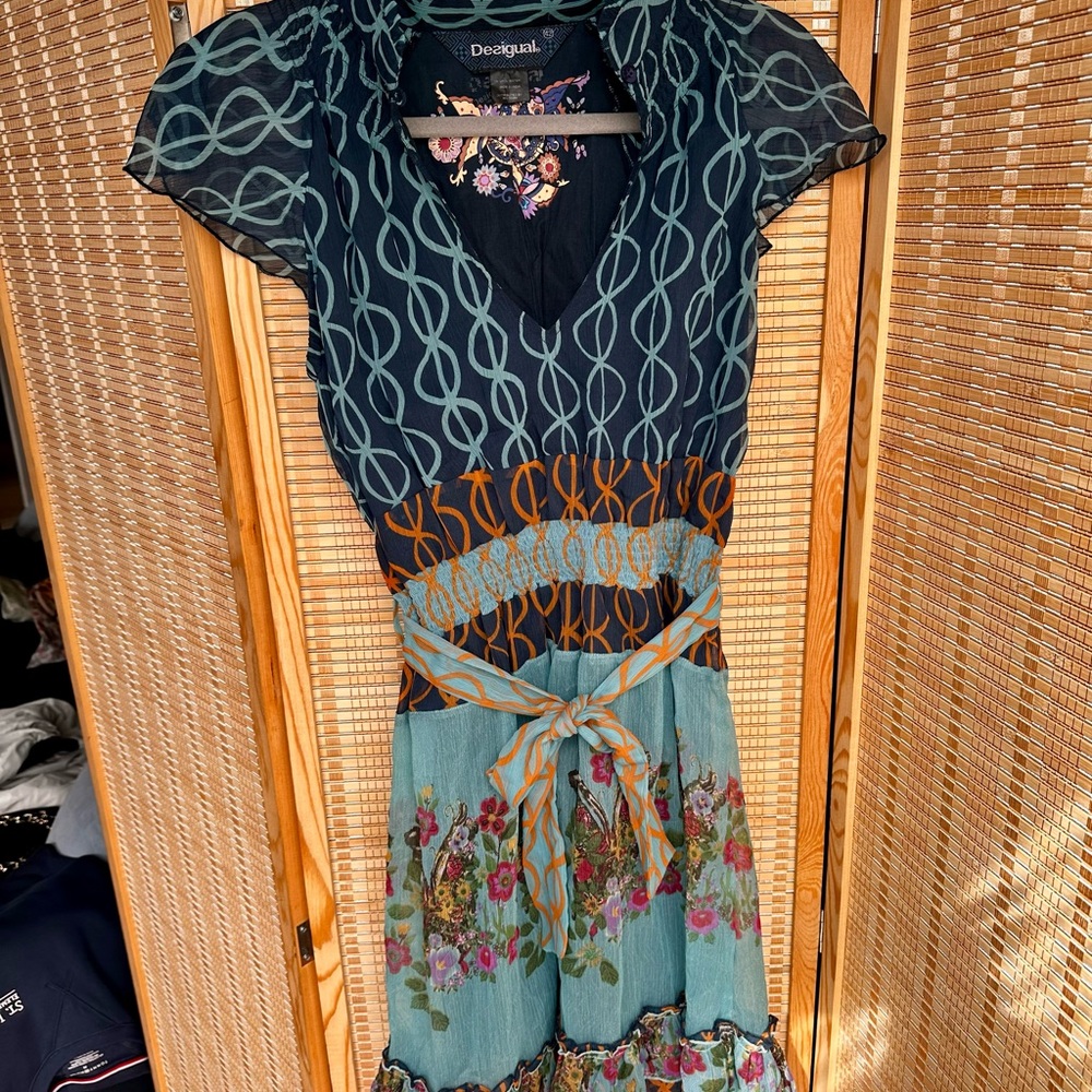 Desigual Blue and Orange Floral Midi Dress